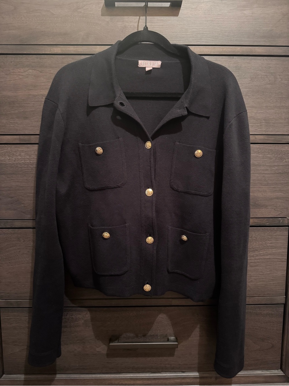 J.Crew Black Button-Front Knit Lady Jacket
